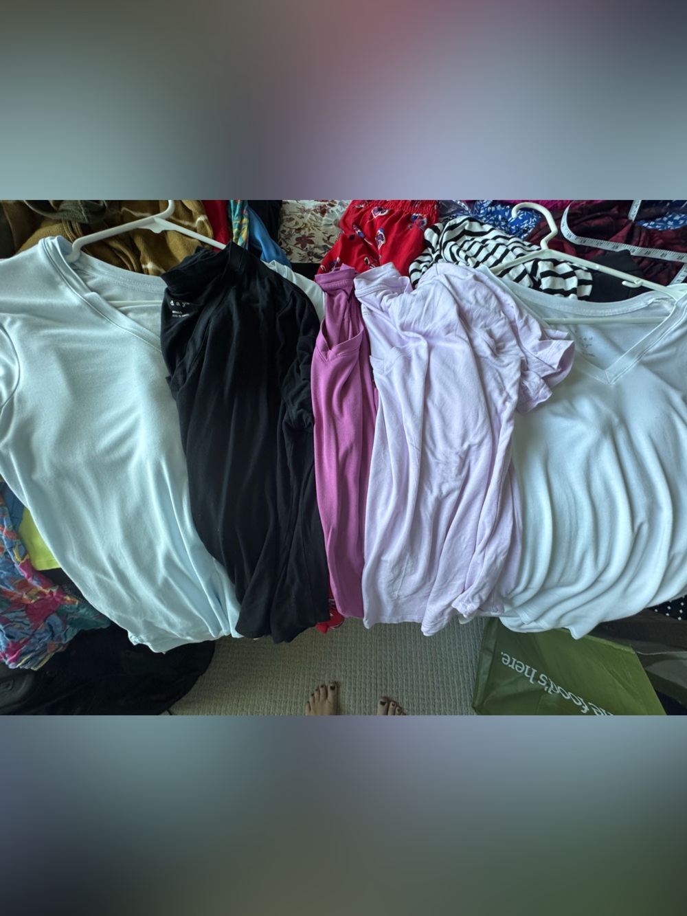 Set of 5 Women’s V- Neck Tops - White, Black, dark purple, Lavender, light blue
